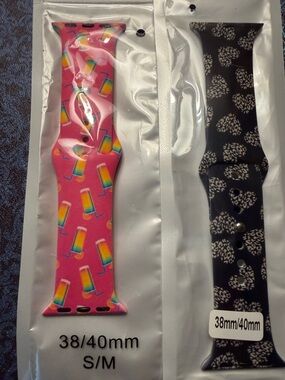 Pink Silicone Cocktail Print Apple Watch Band/ Black Leopard Heart Print